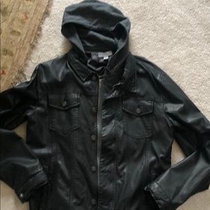 Men’s black leather jean jacket